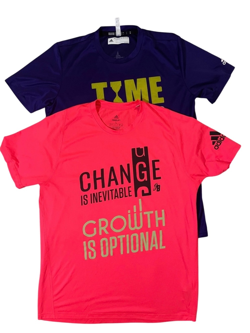 Adidas Mens L Graphic Motivational Gym T Shirts Lot Of 2 Purple Neon Pink - Picture 2 of 13